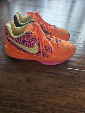 Nike Bright Orange & Pink Kids Sneakers with Yellow Swoosh